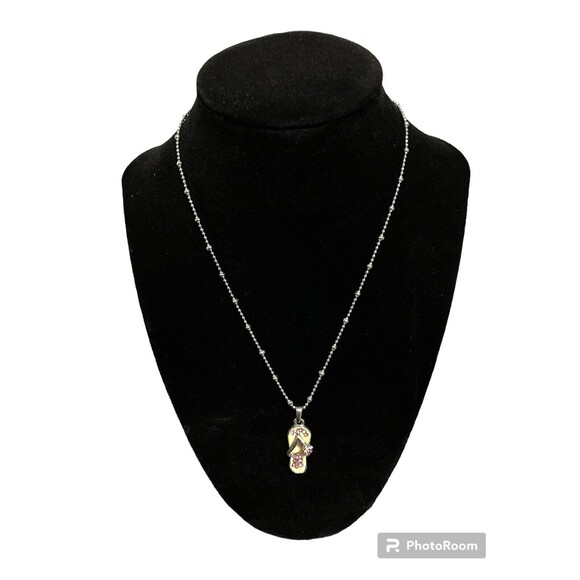 Unbranded Jewelry - Silver Tone Necklace With Flip Flop Pink Flower Beach Sandal Pendant Jewelry